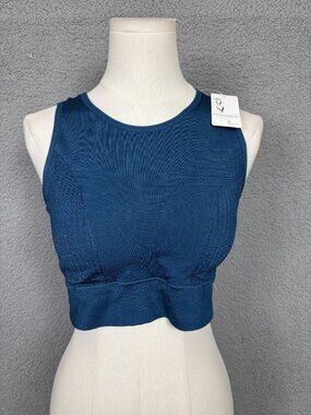 Char Ming & Dream Women's Blue Seamless Ribbed Cropped Sports Bra XL NWT's